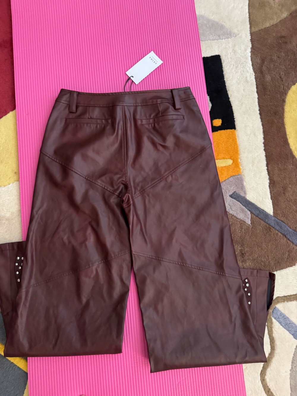 Akira Studded Wine brown / burgundy faux Leather Wide-Leg Pants - Picture 11 of 11